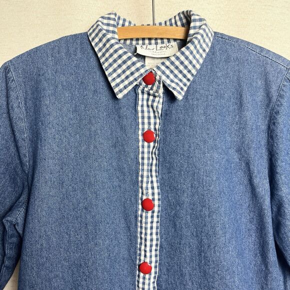 VTG New Looks California Denim Dress Prairie Cottage Core 70's Western Sz 10 - Picture 3 of 6